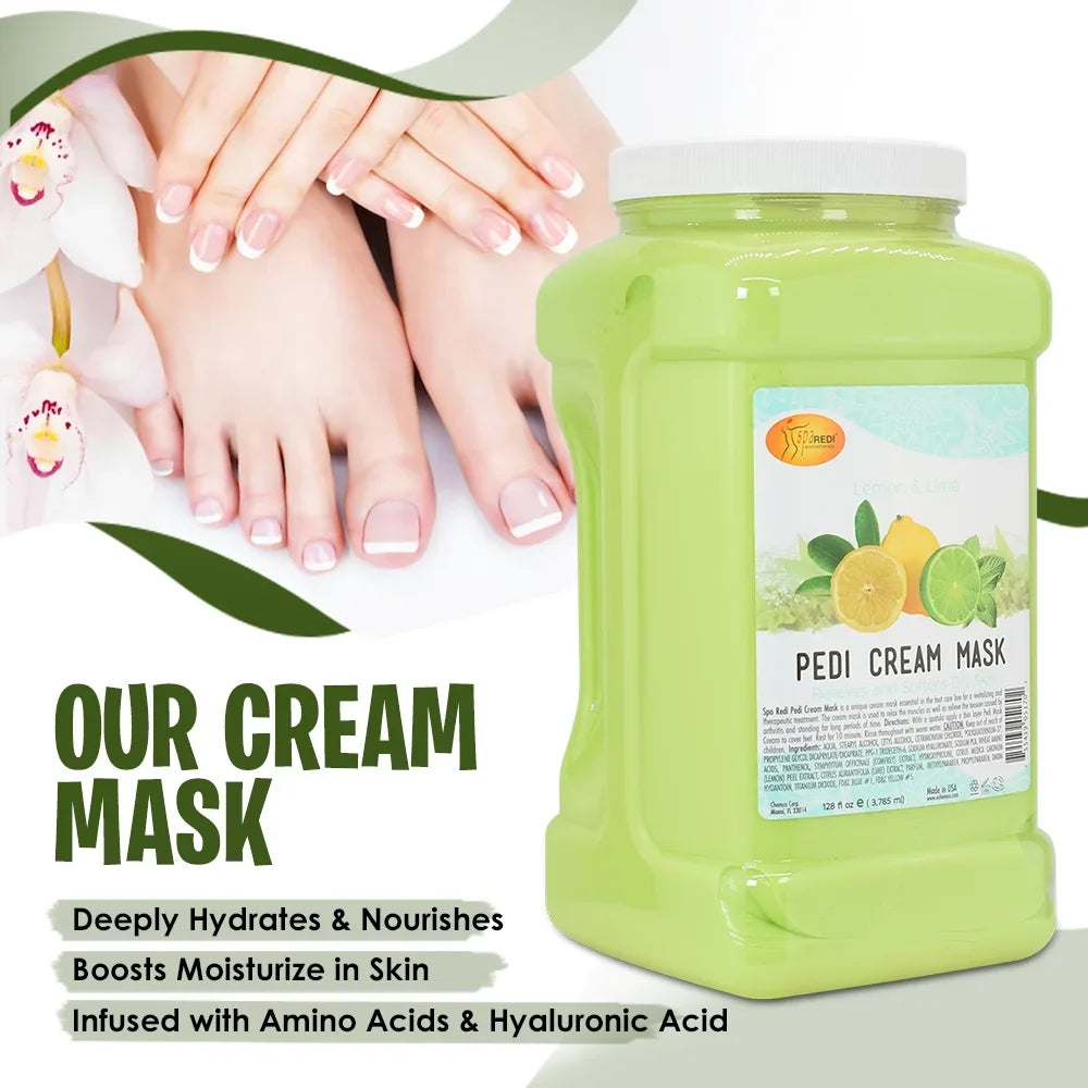 SPA REDI - Body and Foot Cream Mask, Lemon, 128 Oz - Pedicure Massage for Tired Feet and Body, Hydrating, Fresh Skin - Infpre-owned with Hyaluronic Acid, Amino Acids, Panthenol, Comfrey Extract