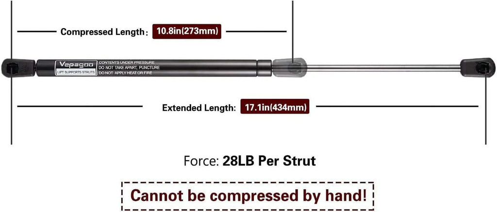 C16-02622 17" 28Lbs/127N Gas Shocks Struts for Leer ARE Camper Shell Truck Topper Rear Window, Pickup Cab Canopy Door, Set of 2 Vepagoo