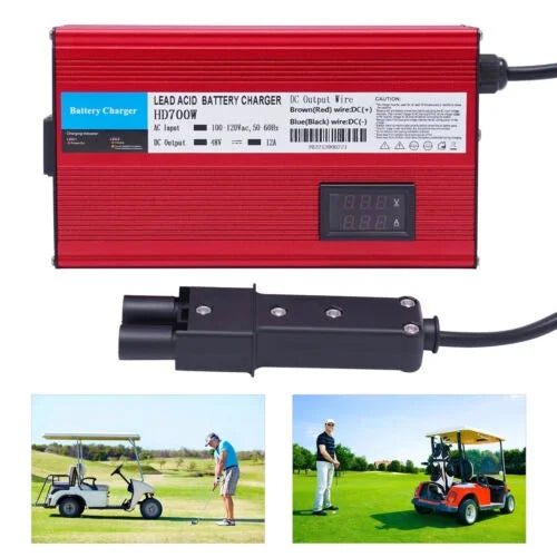 Golf Cart Battery Charger 48 Volt 12 Amp Barrel 2 Pin Plug Trickle Charging Mode