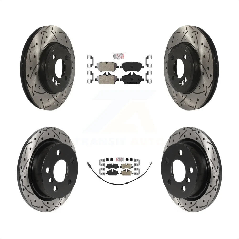 Transit Auto - Front Semi-Metallic Rear Ceramic Pads And Coated Drilled Slotted Disc Brake Rotors Kit For 2015 Mini Cooper 2.0L 1.5L With 280mm Diameter Rotor KDA-100734