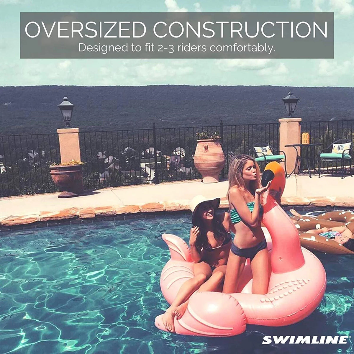 SWIMLINE ORIGINAL 90627 Giant InfLatitudeable Flamingo Pool Float Floatie Ride-On Lounge W/ Stable Legs Wings Large Rideable Blow Up Summer Beach Swimming Party Lounge Big Raft Tube Decoration Toys Kids