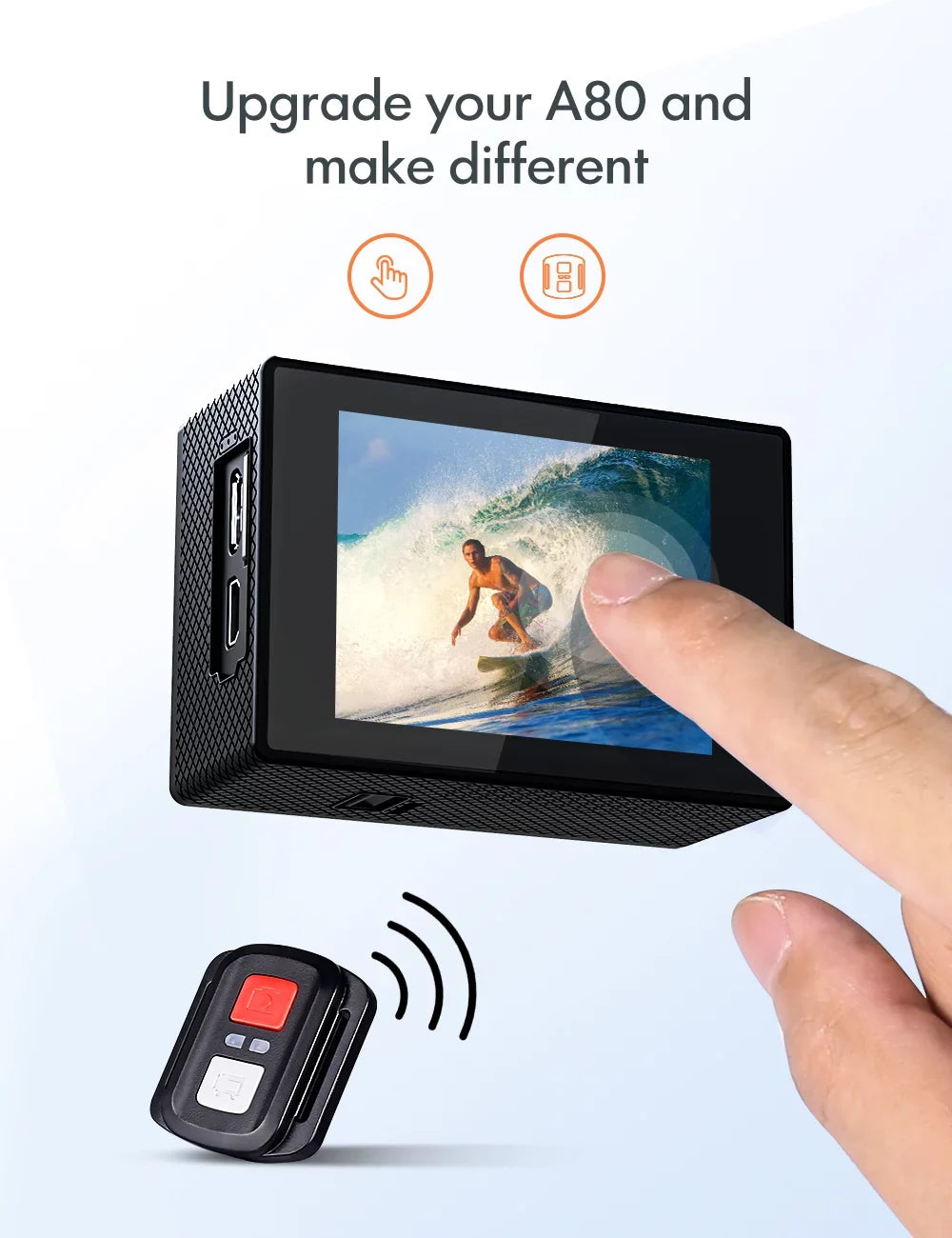 Apeman A87 Action Camera, UHD 4K/60fps 20MP Touchdisplay WiFi Underwater Camcorder for Motorbike and Skateboard Camera