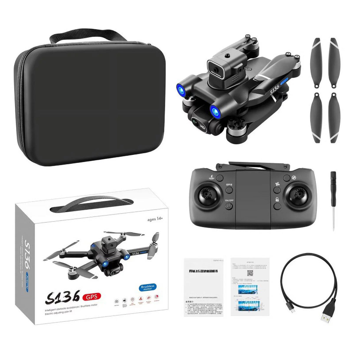 S136 remote control brushless GPS UAV to avoid obstacles in all directions, and premium-definition 4K electric adjustment camera to take aerial photos of aircraft