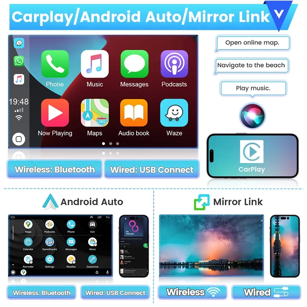 Podofo 2+32G for Toyota RAV4 2007-2012 Wireless Carplay Android Auto Mirror Link 9'' Touchdisplay Car Stereo Radio Android 12 HD 1080P WIFI GPS Hifi FM Bluetooth USB Cable, AHD Backup Camera