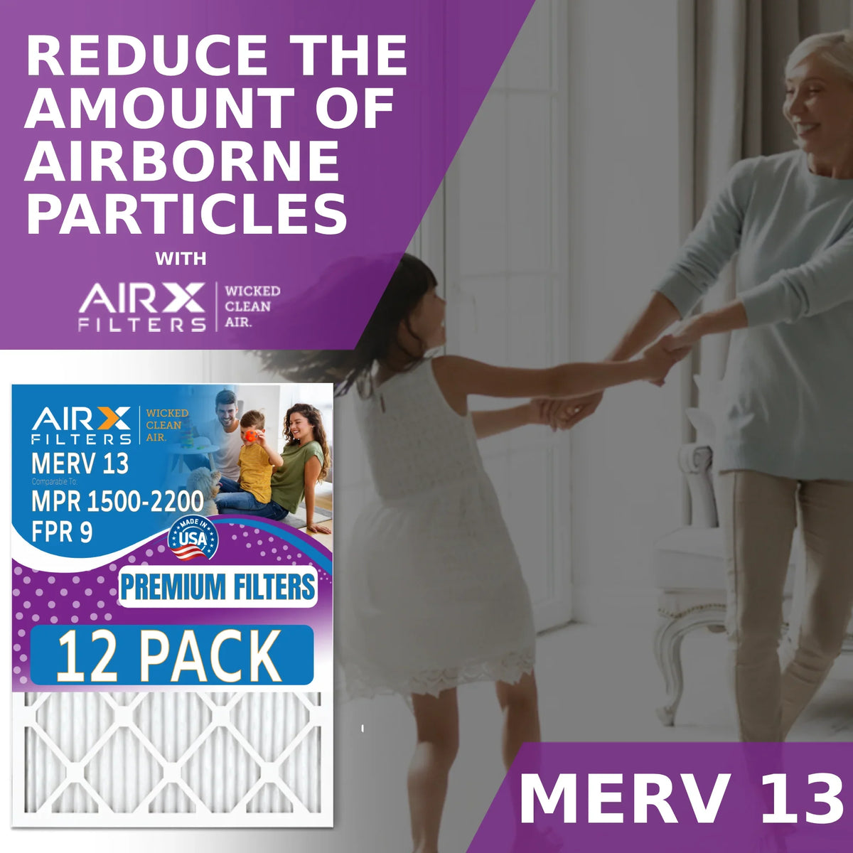 14x18x1 Air Filter MERV 13 Rating, 12 Pack of Furnace Filters Comparable to MPR 1500 - 2200 & FPR 9 - Made in USA by AIRX FILTERS WICKED CLEAN AIR.