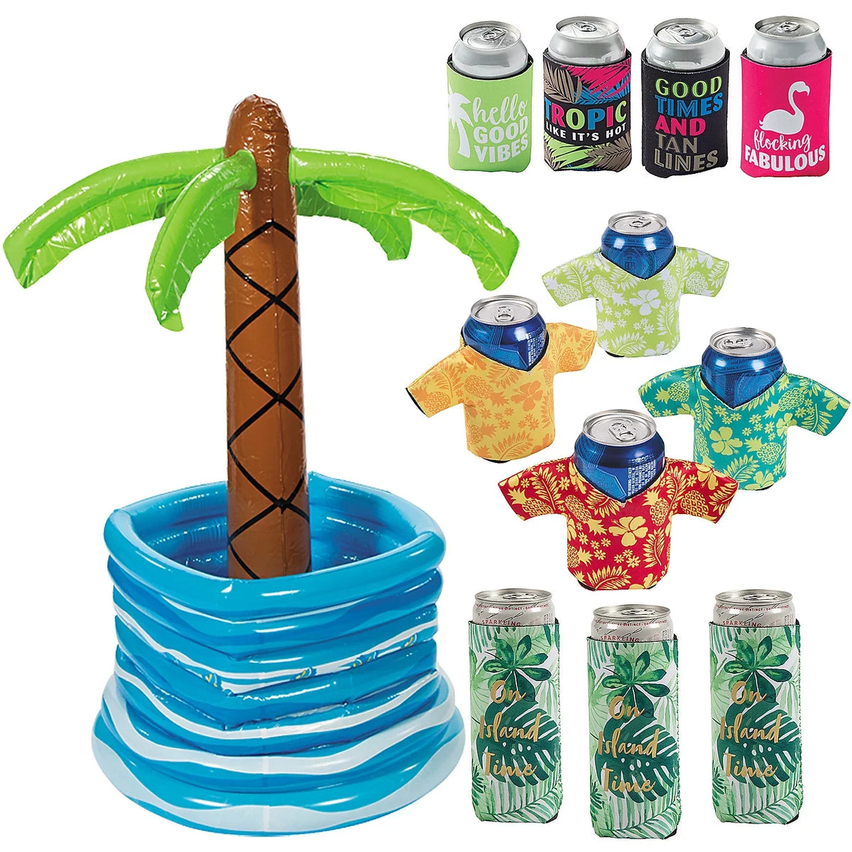 InfLatitudeable Palm Tree Cooler with Assorted Can Coolers Assortment May Vary