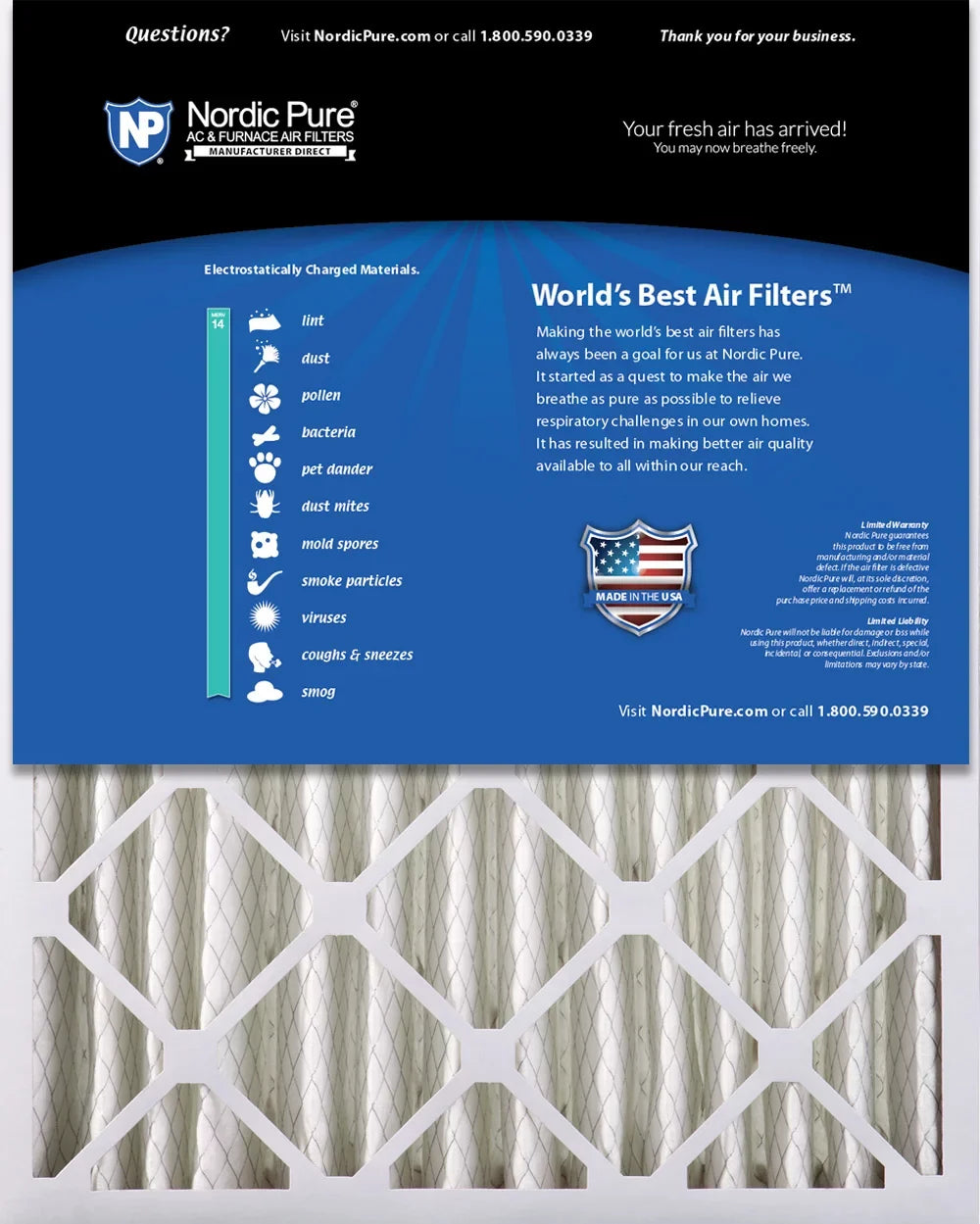Nordic Pure 12x24x4 (3 5/8) Pleated MERV 14 Air Filter 1 Pack