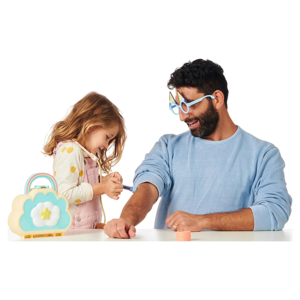 Bluey Cloud Bag Doctor's Set, Doctor Check Up Set, Toy Doctor's Playset with 7 Play Pieces, Stethoscope, Syringe, toy Bandage, Stickers, and more , Preschool, Toys for Kids, Ages 3+