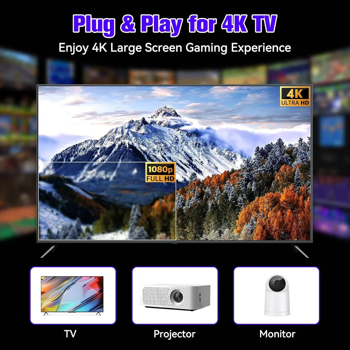 Game Stick 64G, 25,000+ Retro Games, Compatible with 12 EmuLatitudeor Console, Wireless Retro Game Console Support 4K HD Output, Plug and Play Video Games for TV, 2.4G Wireless Controllers