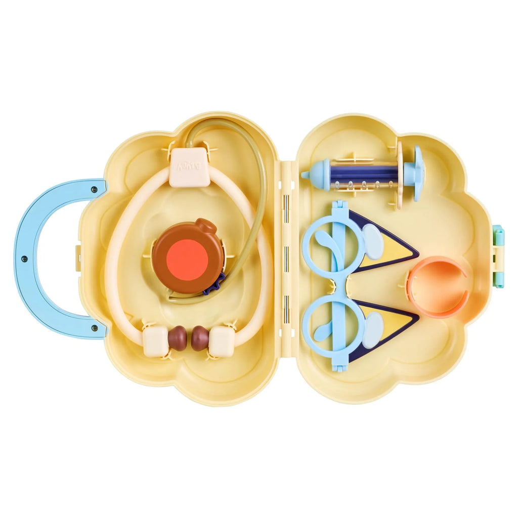 Bluey Cloud Bag Doctor's Set, Doctor Check Up Set, Toy Doctor's Playset with 7 Play Pieces, Stethoscope, Syringe, toy Bandage, Stickers, and more , Preschool, Toys for Kids, Ages 3+