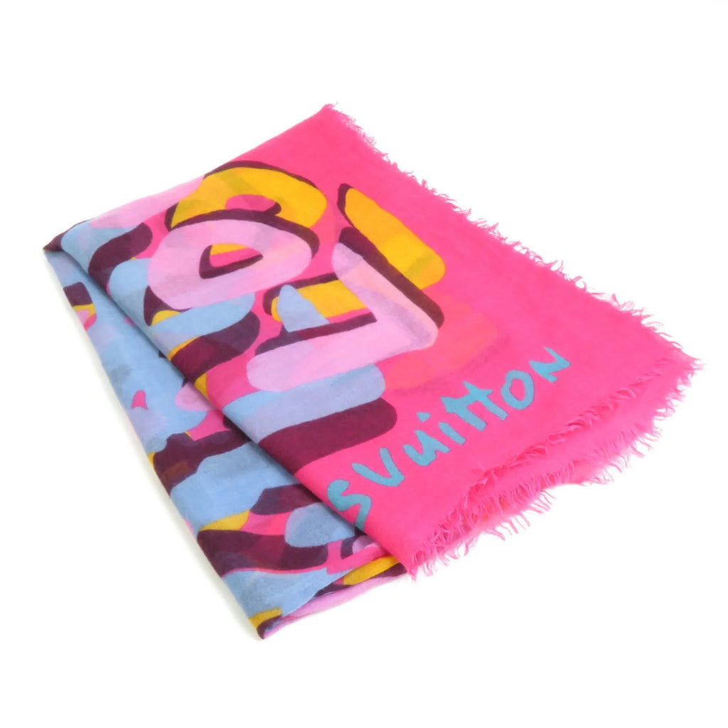 Pre-Owned Louis Vuitton LOUIS VUITTON Shawl Cashmere/Silk Pink/Multicolor Women's e58449a (Good)