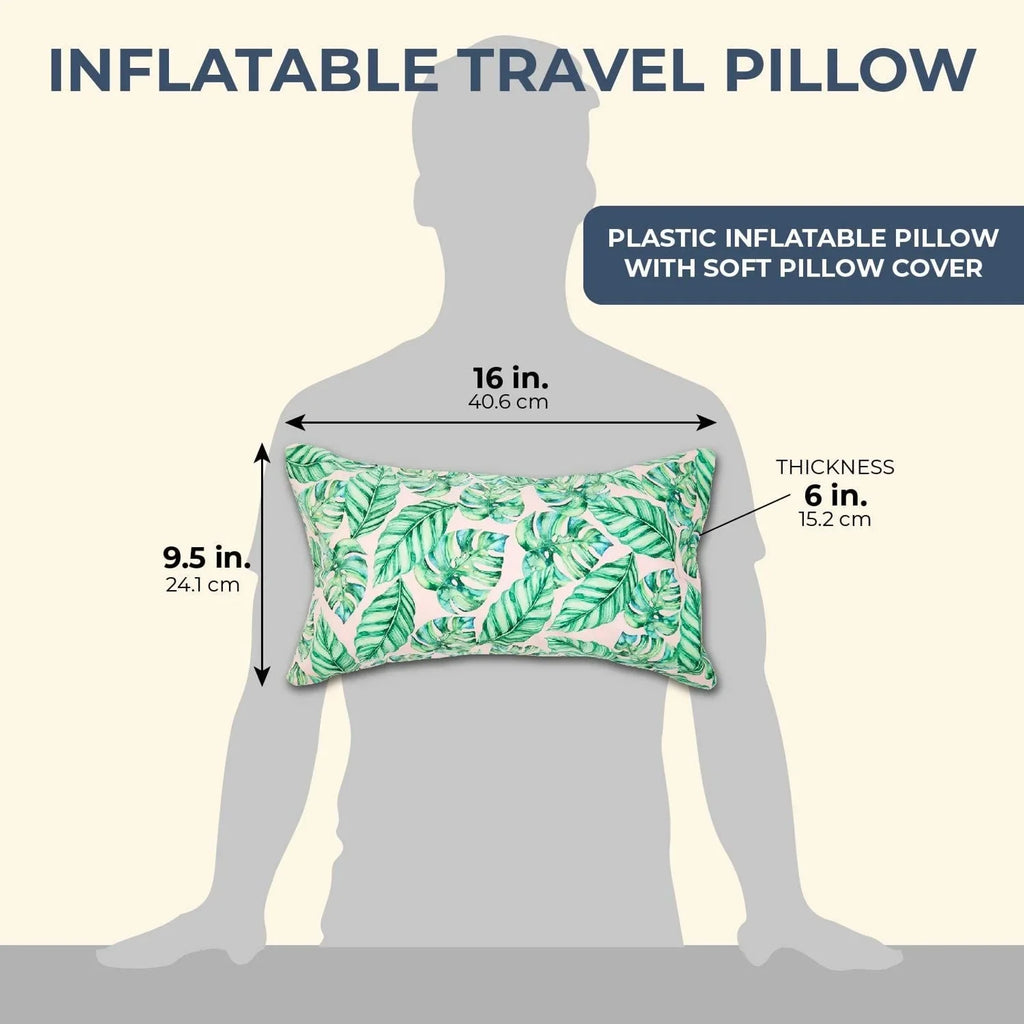 Blue Panda InfLatitudeable Beach Pillow for Pools Travel Vacations, Tropical Leaves