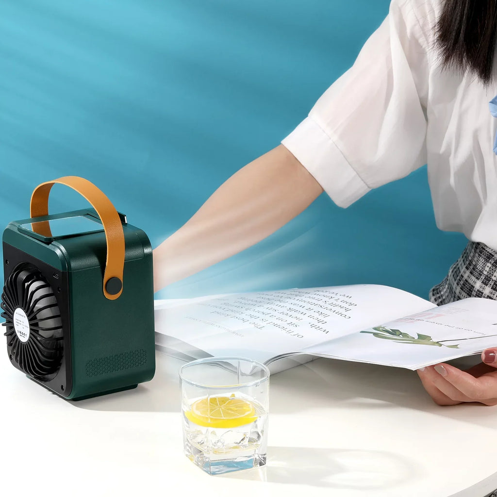 Comvin Portable Air Cooler Fan,Quiet Humidifier USB Desk Fan with 3 Speeds 4 in 1 Desktop Personal Adjustable Fan, Air Cooling Fan with Phone holder and vanity mirror for Office,Bedroom,Car and Home