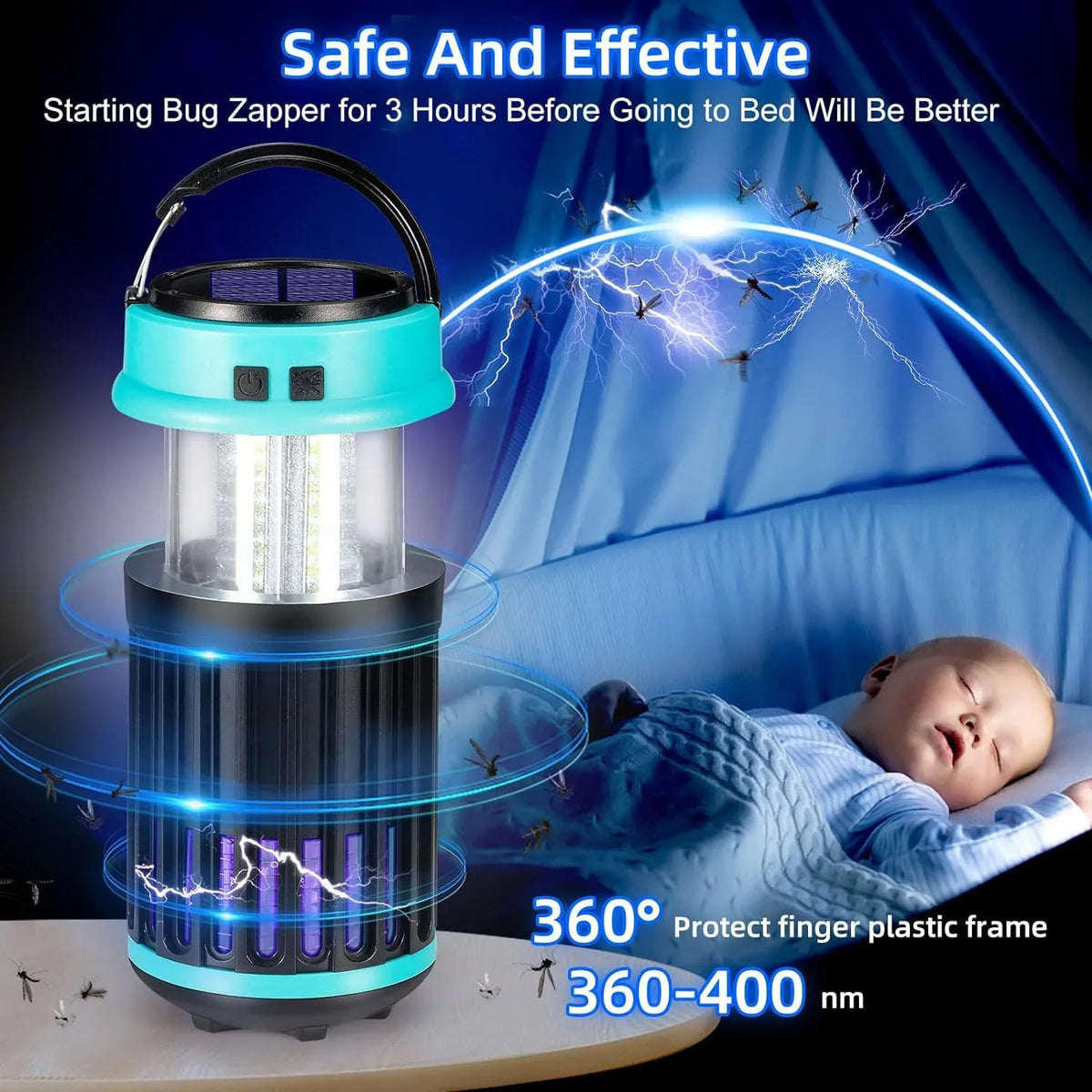 G·PEH 3 in 1 Bug Zapper, Rechargeable Bug Zapper Outdoor Indoor Fly Trap Waterproof, Mosquito Zapper with Emergency Light for Home, Solar Bug Zapper Outdoor for Home, Backyard, Camping