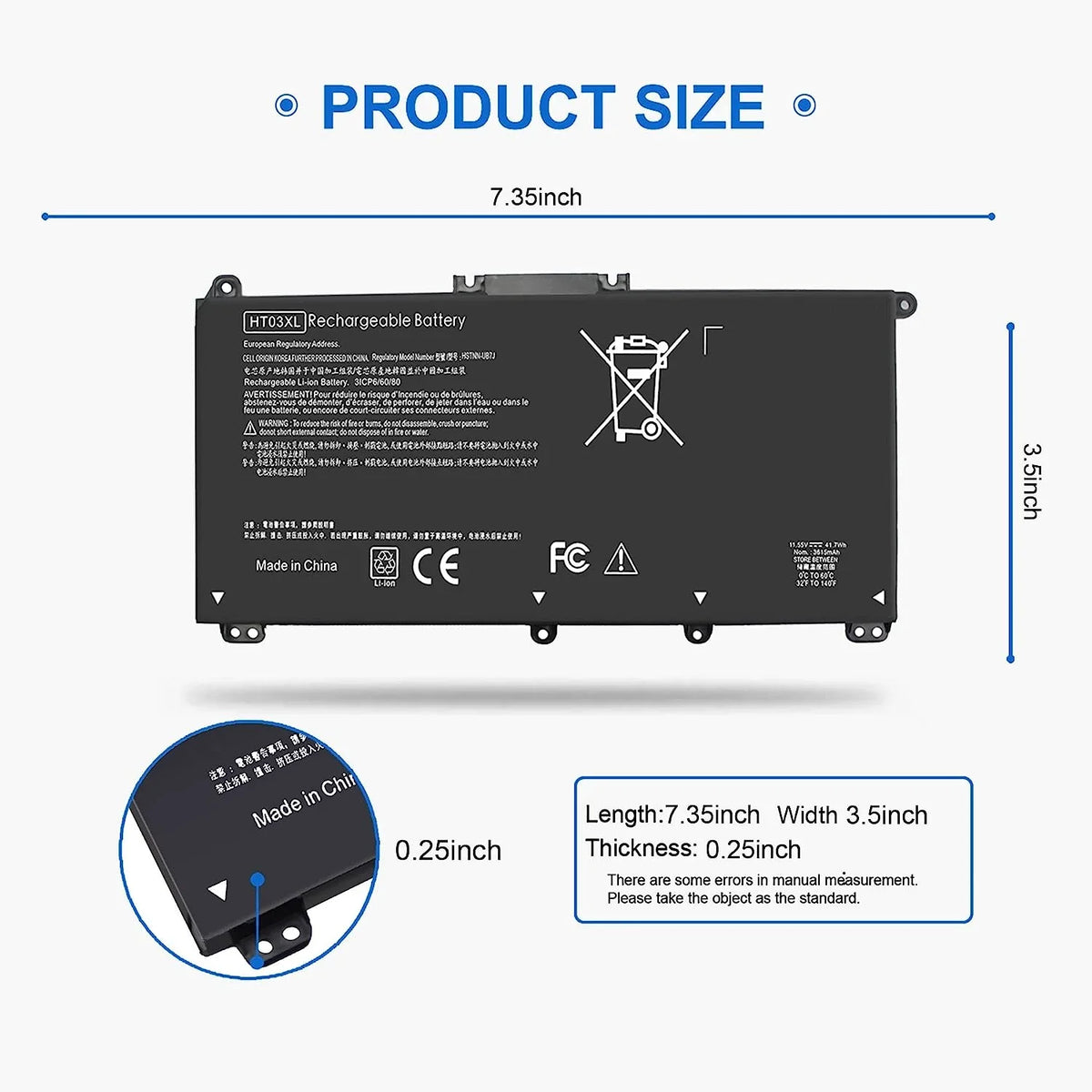 41.7Wh HT03XL L11119-855 Laptop y for HP Pavilion 14-CE 14-CK 14-DQ 15-CS 240 245 G7 14-CK0001LA 14-CK0061ST