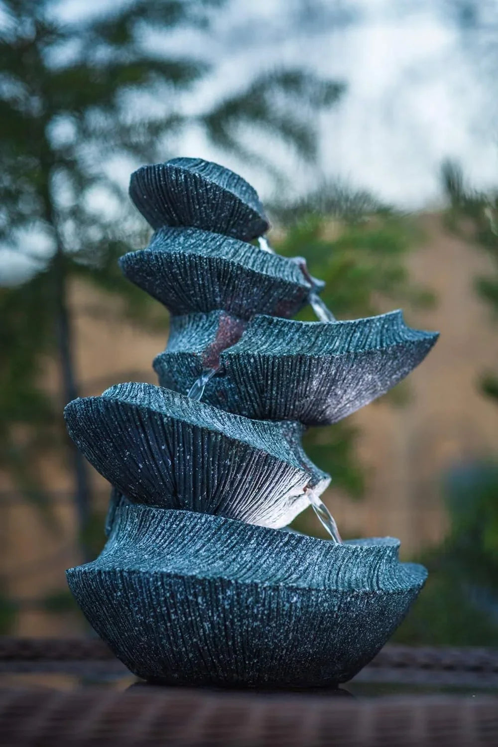 Modern Stone Tiers 14" Fountain W/LED Light: Small Indoor/Outdoor Water Feature For s, Entryways, Gardens & Patios. Hand-Crafted Design. HF-B16-14LT