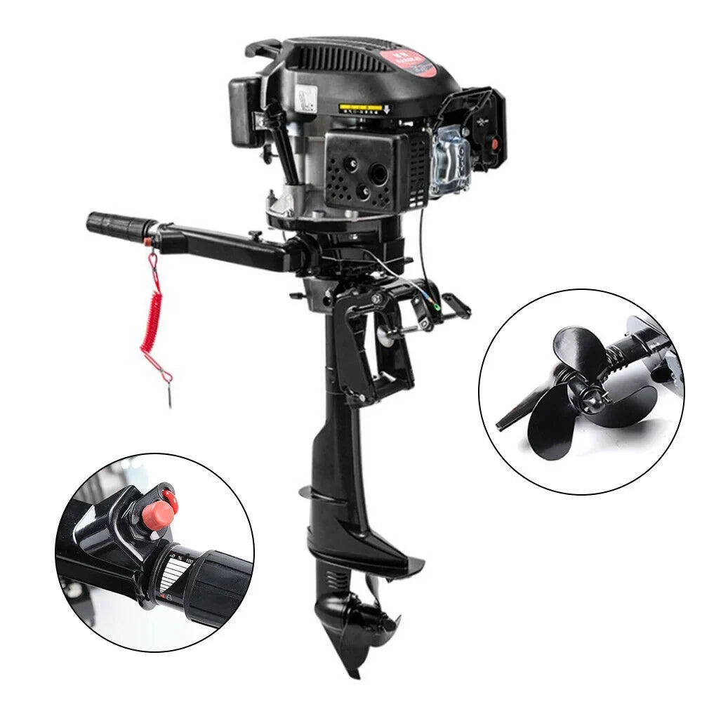 6 HP 4-Stroke Heavy Duty Outboard Motor Fishing Boat Engine Air Cooling System