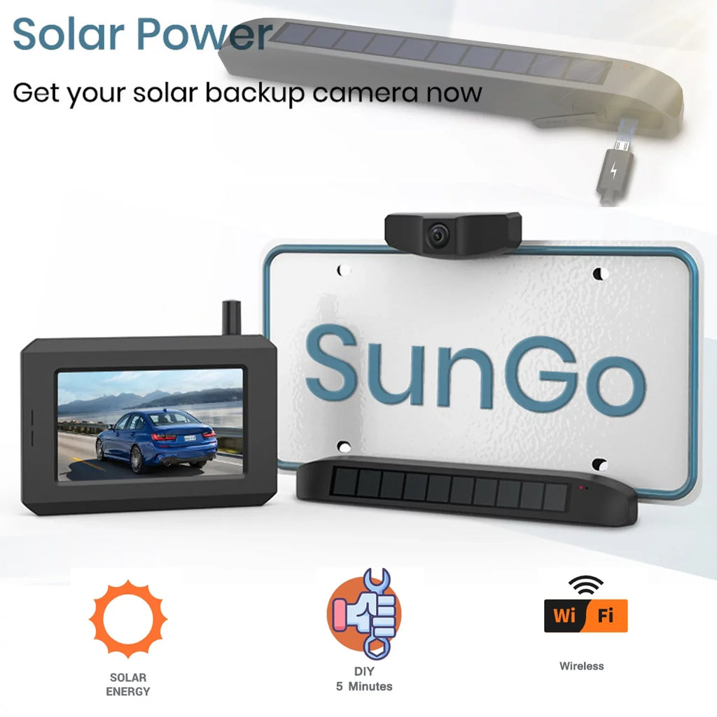 BOSCAM Solar Wireless Backup Camera, Digital Wireless Rear View Camera Car Back Up Camera Systems, Vehicles License PLatitudee Reverse Camera for Trailer