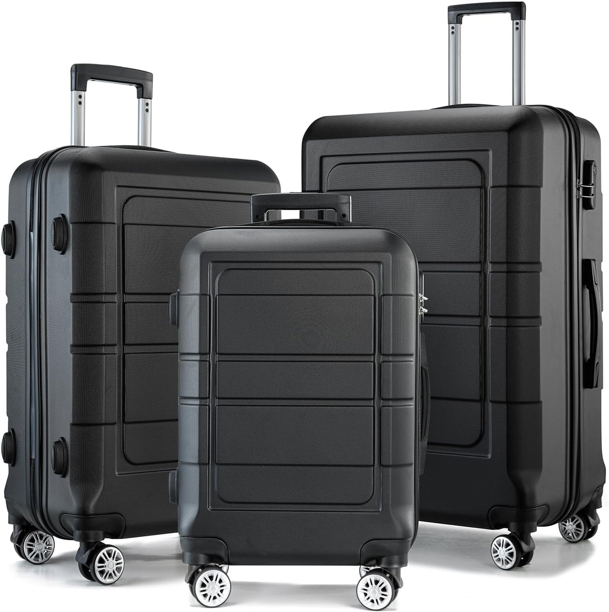Luggage Sets 3 Piece Hardshell Suitcase with Spinner Wheels Lightweight Durable ABS/PC and Code Lock 20'' 24'' 28 inch Travel Suitcase Sets (Black)