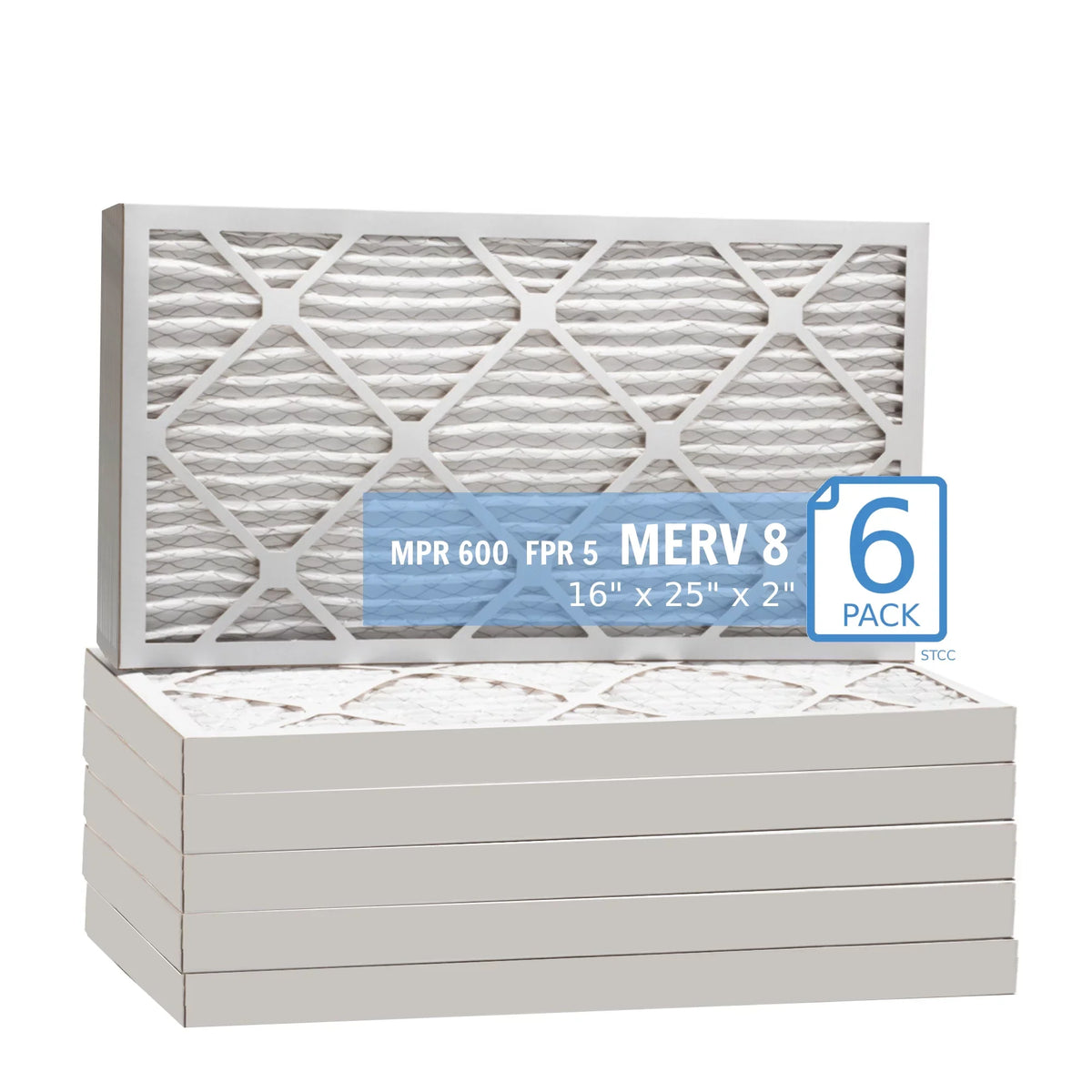 16x25x2, PuroLatitudeor / Air Guard  Hi-E 40 Extended Surface Pleated Air Filter, Mechanical MERV 8, (6 Pack)