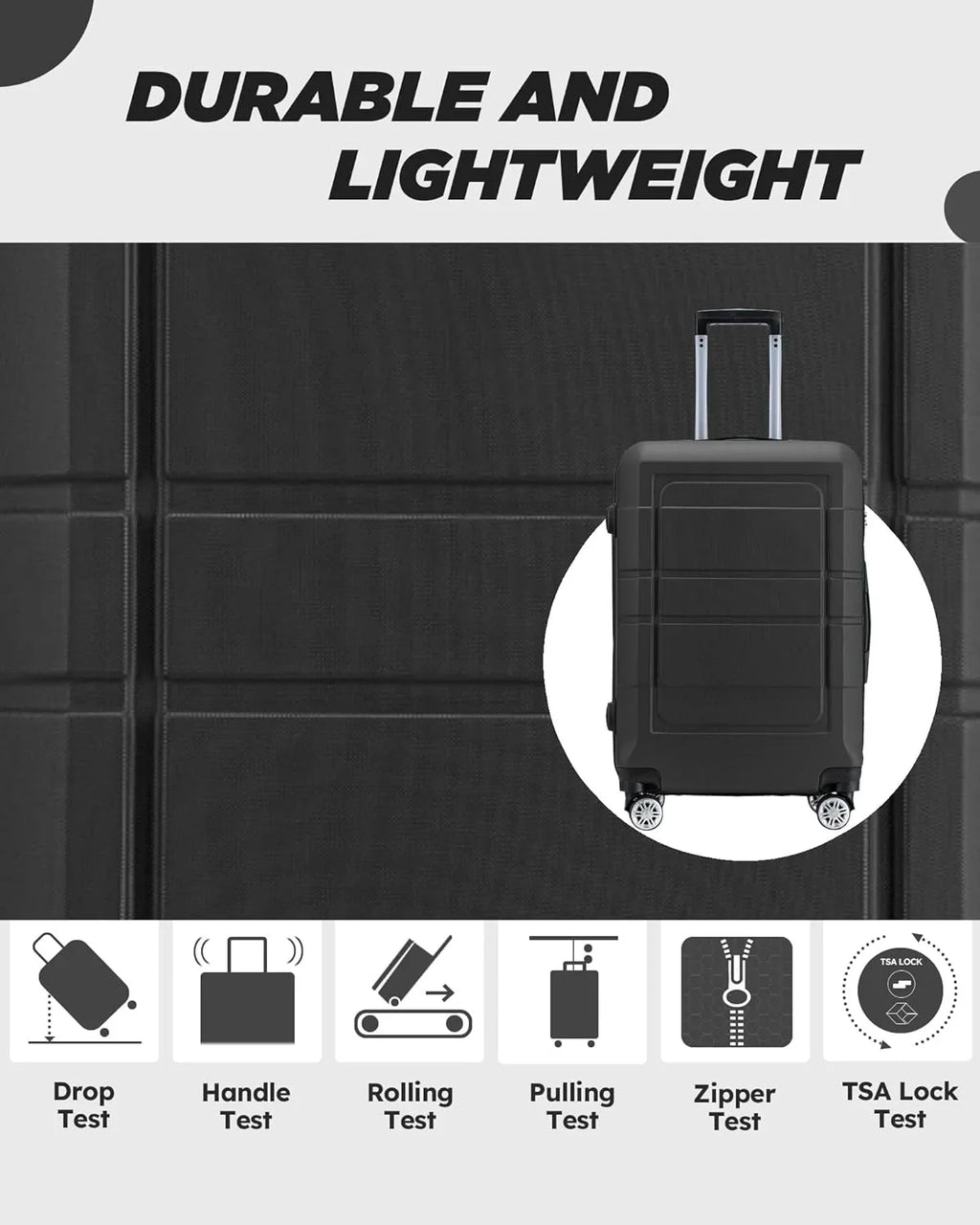 Luggage Sets 3 Piece Hardshell Suitcase with Spinner Wheels Lightweight Durable ABS/PC and Code Lock 20'' 24'' 28 inch Travel Suitcase Sets (Black)