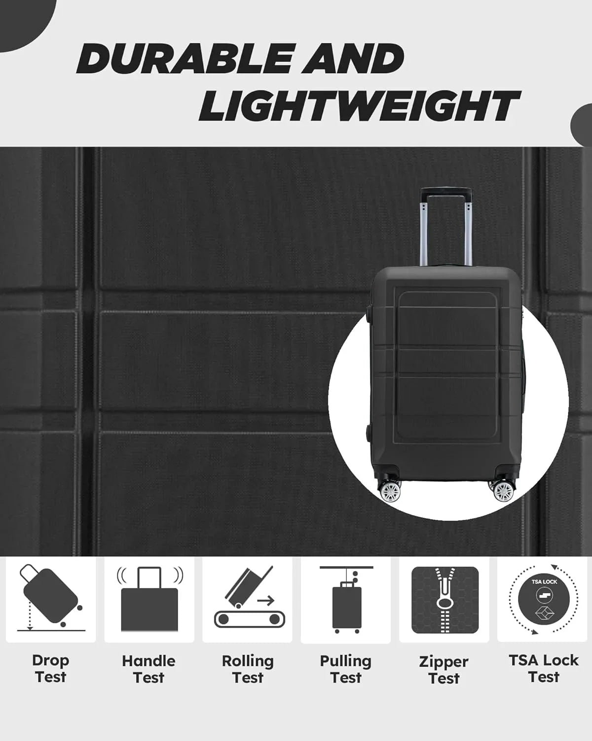 Luggage Sets 3 Piece Hardshell Suitcase with Spinner Wheels Lightweight Durable ABS/PC and Code Lock 20'' 24'' 28 inch Travel Suitcase Sets (Black)