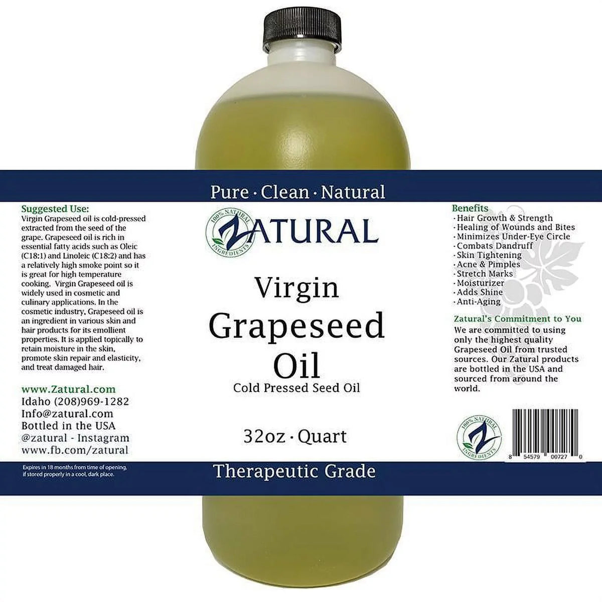 GrapeSeed Oil-Cold Pressed, Virgin, Undiluted, 100% Pure Grape Seed Oil (128 Ounce (1 Gallon))