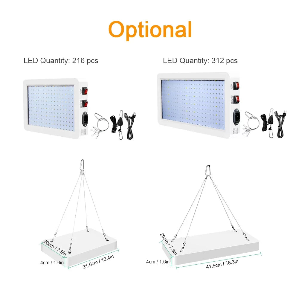 2000W LED Grow Light for Indoor Plants 312 LEDs Full Spectrum Veg and Bloom Dual Switch IP65 Waterproof Hanging Plant Growing Lamps for Seedlings Flowers Greenhouse