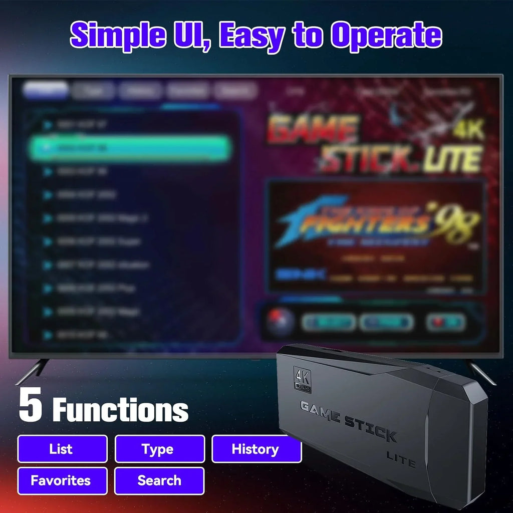 Game Stick 64G, 25,000+ Retro Games, Compatible with 12 EmuLatitudeor Console, Wireless Retro Game Console Support 4K HD Output, Plug and Play Video Games for TV, 2.4G Wireless Controllers