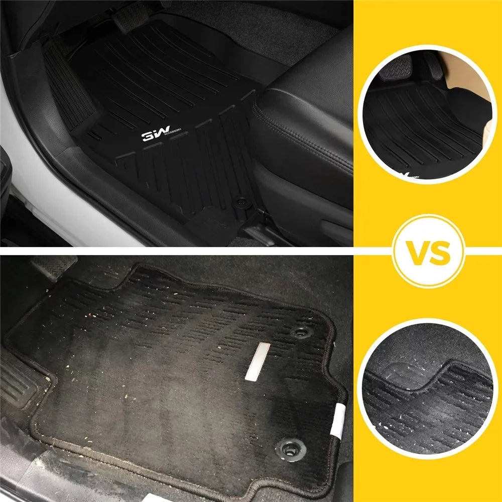 3W Floor Mats for Volkswagen Tiguan (2018-2023),TPE All Weather Custom Fit Floor Liner for Volkswagen Tiguan,1st & 2nd Row Full Set Car Liners,Black