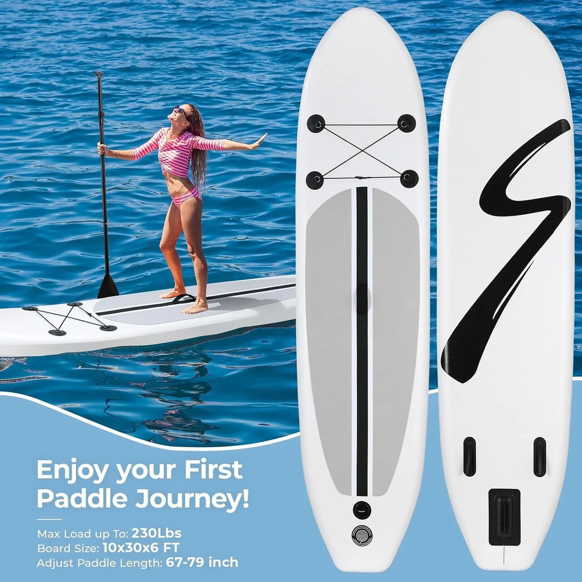 streakboard 10FT InfLatitudeable Paddle Board Stand-up Paddle Board SUP 6’’ Thick Board with Full Accessories, White