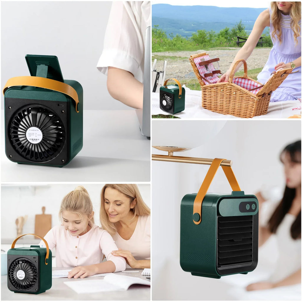 Comvin Portable Air Cooler Fan,Quiet Humidifier USB Desk Fan with 3 Speeds 4 in 1 Desktop Personal Adjustable Fan, Air Cooling Fan with Phone holder and vanity mirror for Office,Bedroom,Car and Home