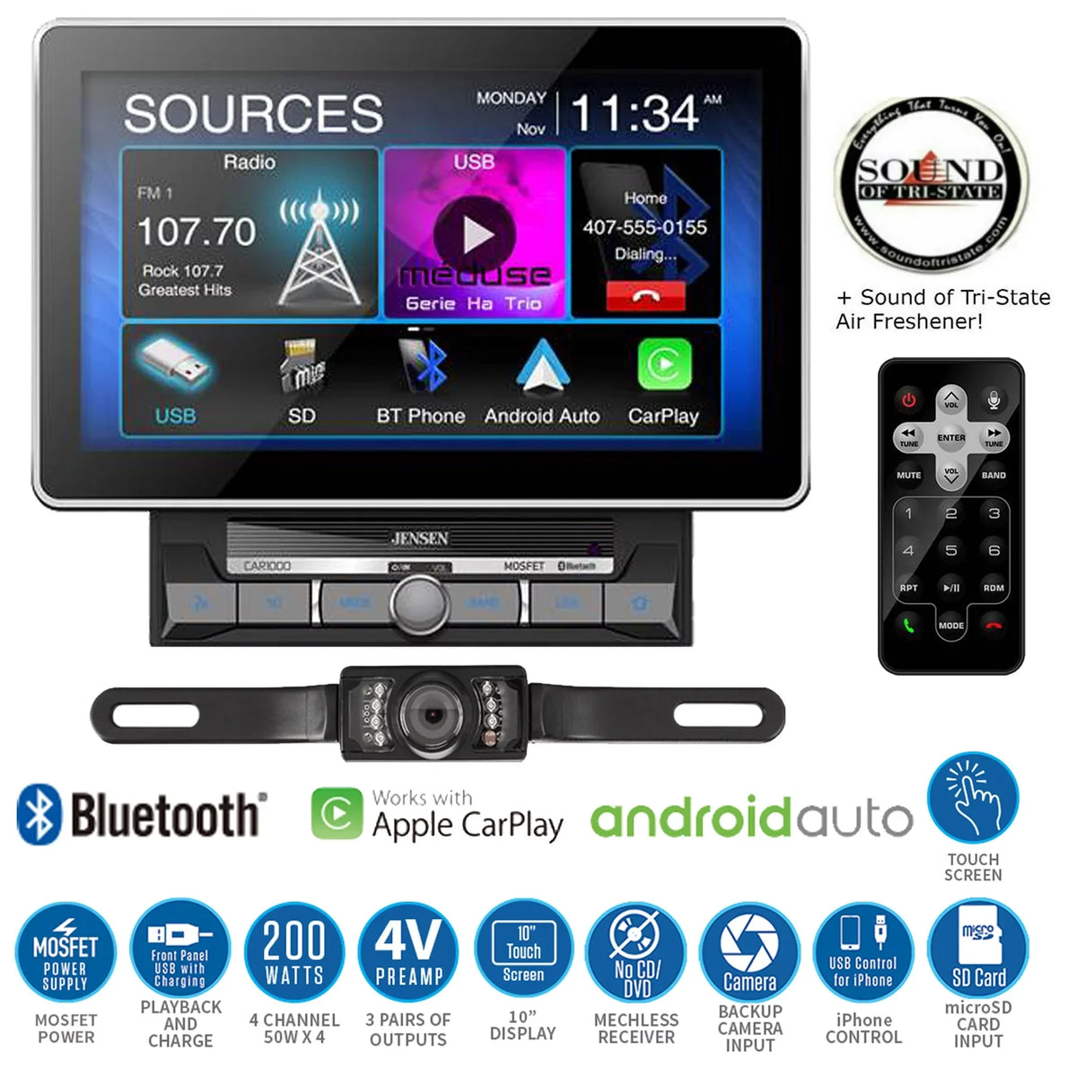 Jensen CAR1000 Digital Multimedia Receiver w/ License PLatitudee Back- up Camera