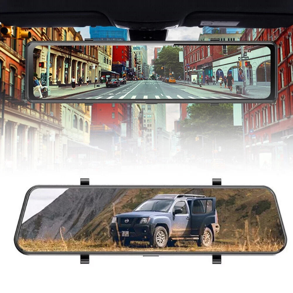 Kqiang 4K 12" Dash Cam Mirror GPS WiFi Voice Control Car Rear View Backup Dual Camera