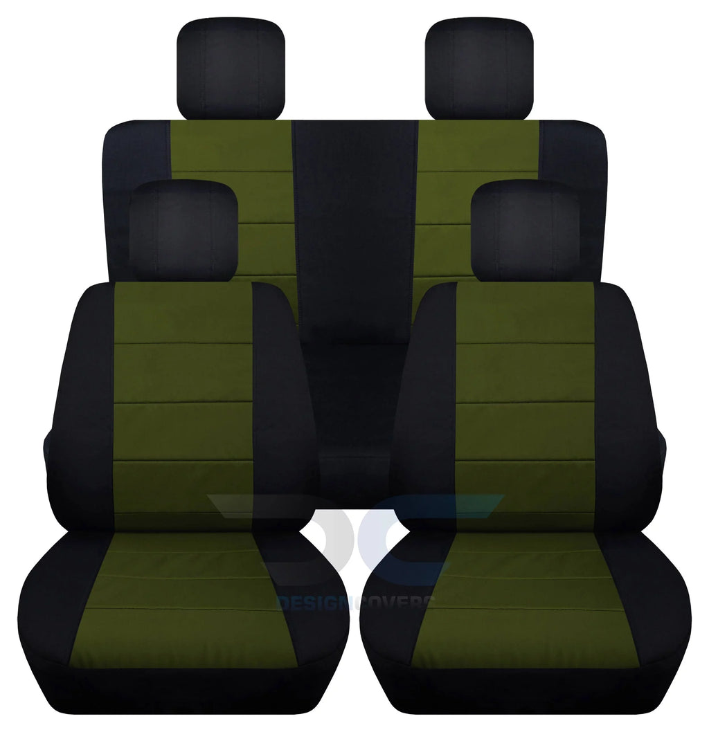 T247-Designcovers Fits 2007-2010 Jeep Wrangler JK 2-Door Cotton Seat Covers:Black and Hunter Green - Front & Rear Solid Bench