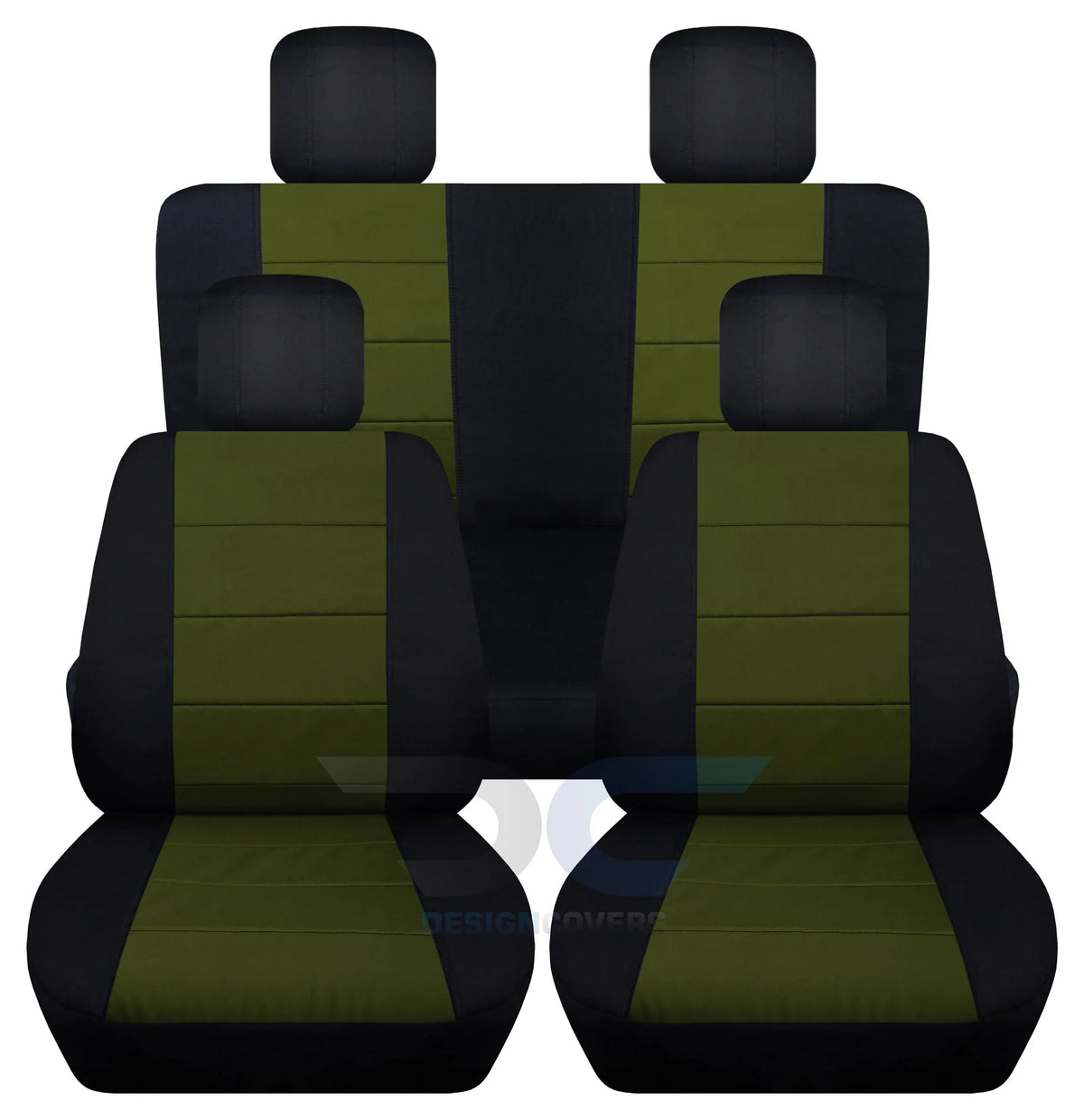 T247-Designcovers Fits 2007-2010 Jeep Wrangler JK 2-Door Cotton Seat Covers:Black and Hunter Green - Front & Rear Solid Bench