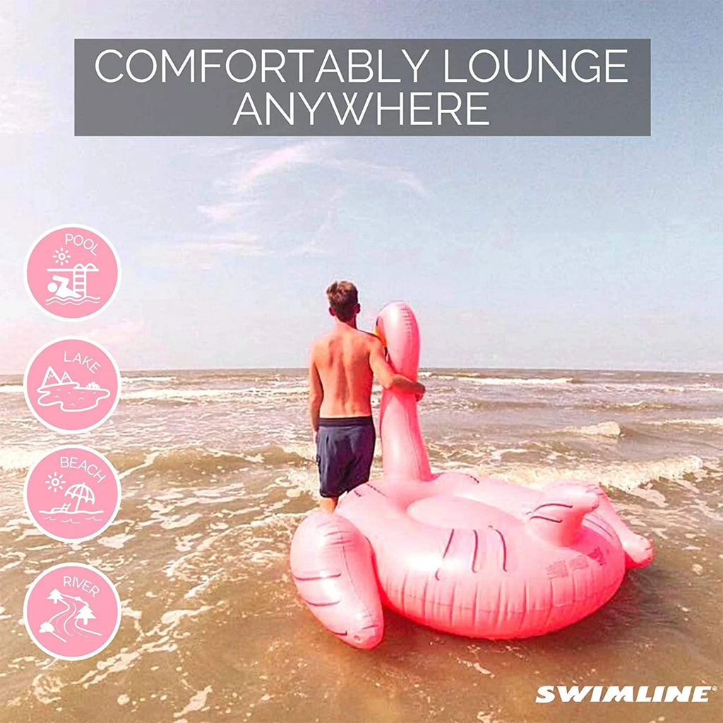 SWIMLINE ORIGINAL 90627 Giant InfLatitudeable Flamingo Pool Float Floatie Ride-On Lounge W/ Stable Legs Wings Large Rideable Blow Up Summer Beach Swimming Party Lounge Big Raft Tube Decoration Toys Kids