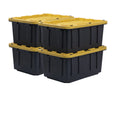 Tough Box 27 Gallon Stackable Snap Lid Plastic Storage Container, Black with Yellow Lid, Set of 4