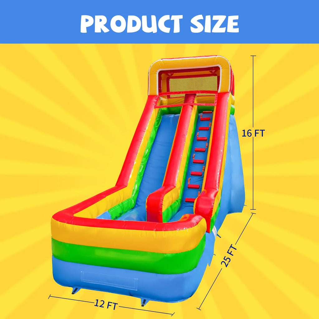 GOOSH 16 FT InfLatitudeable Water Slide with Air Blower, Blow Up Kid Water Slide for Backyard Outdoor Fun, Commercial Grade Water Slide InfLatitudeable- Climbing Wall, Slides & Splash Pool