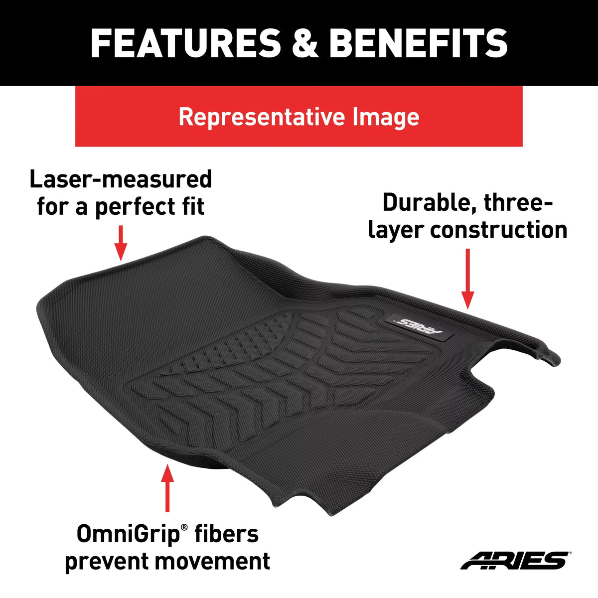 ARIES JP01311809 StyleGuard XD Black Custom Floor Liners, Select Jeep Renegade, 1st Row Only