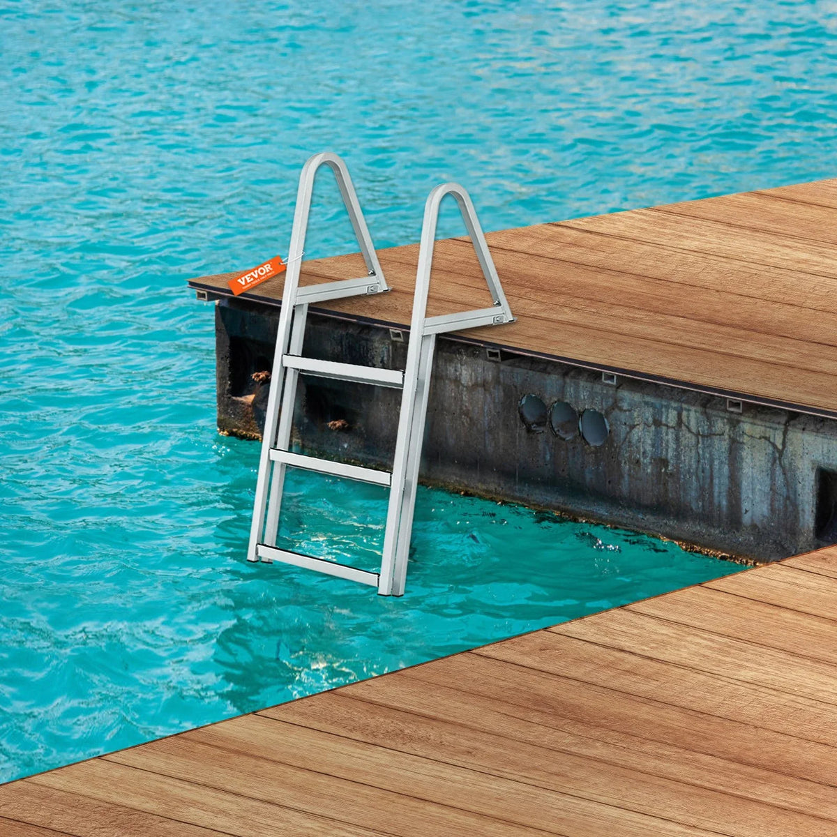 VEVOR Removable 3-Step Dock Ladder - 350 lbs Capacity, Aluminum Alloy with 4'' Wide Nonslip Steps, Simple InstalLatitudeion for Boats, Lakes, Pools & Marine Access