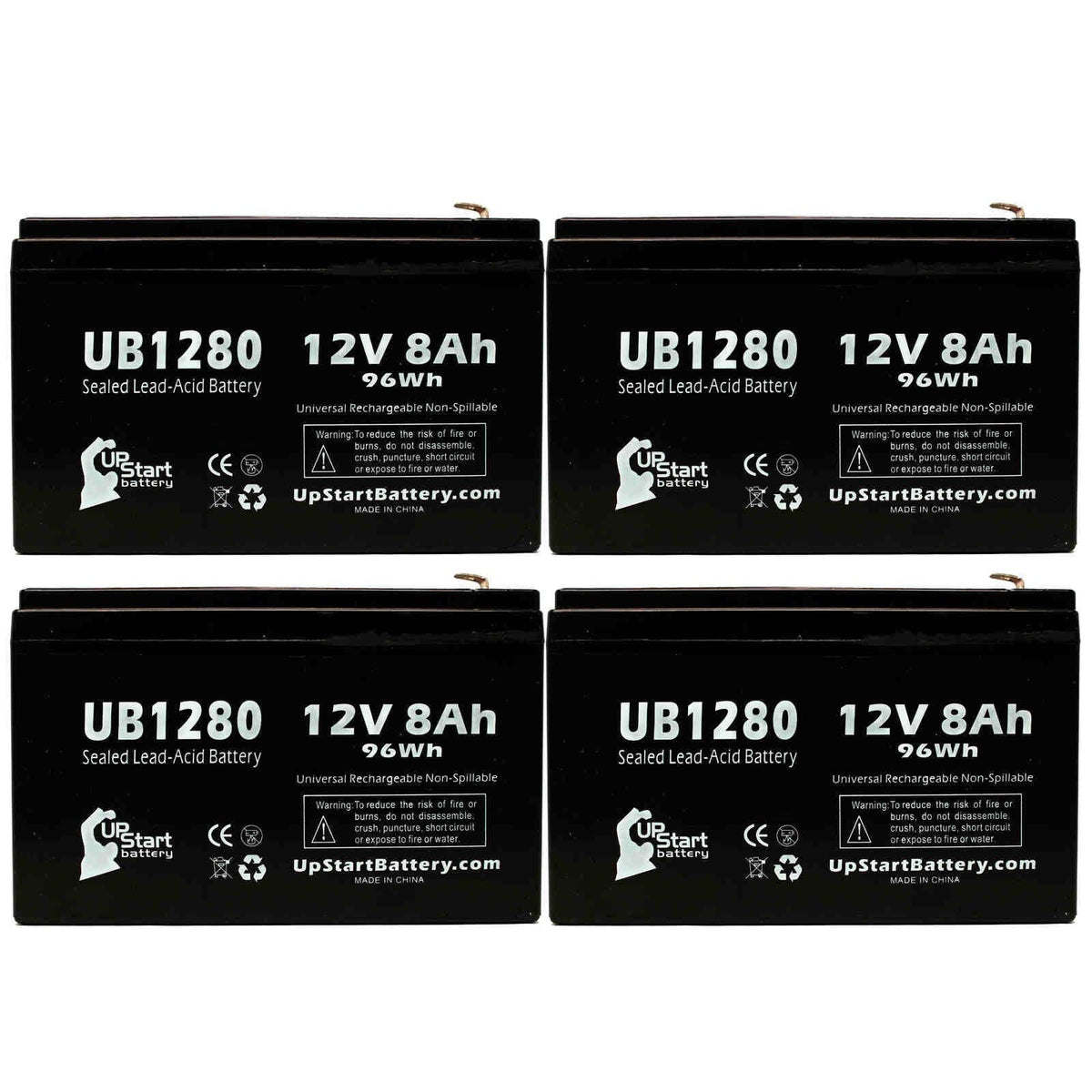 4x Pack - Compatible Dyonics ORTHOSCOPIC 40 Battery - Replacement UB1280 Universal Sealed Lead Acid Battery (12V, 8Ah, 8000mAh, F1 Terminal, AGM, SLA) - Includes 8 F1 to F2 Terminal Adapters