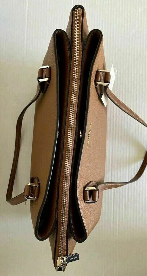 Kate Spade Monet Large 3-Compartment Brown Leather Tote WKRU6948 NWT $399