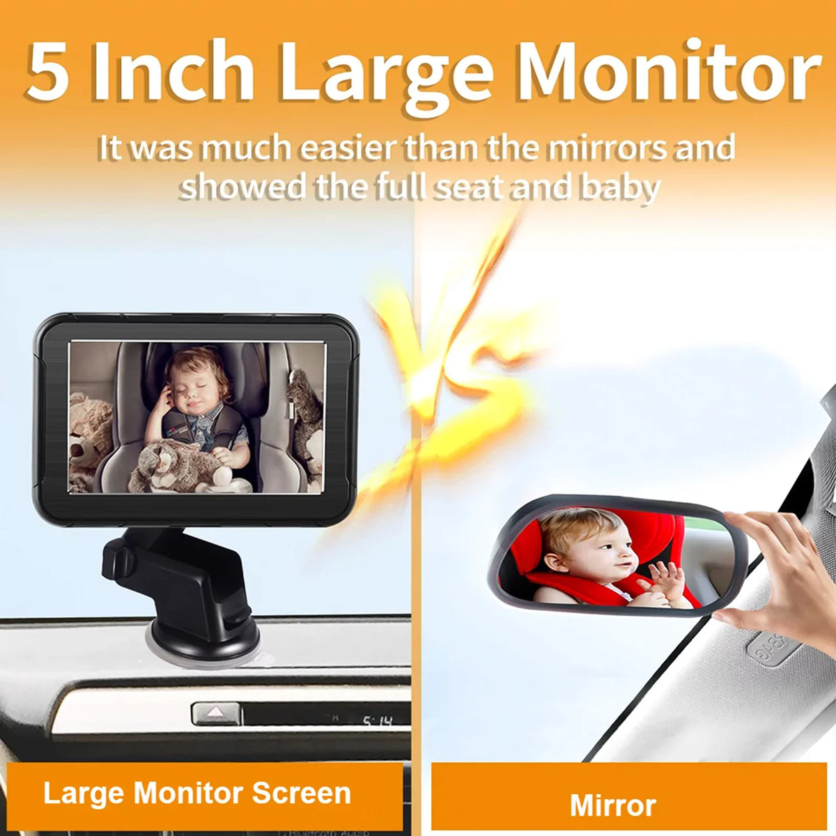 Pinnaco Baby Car High Resolution Camera InvigiLatitudeor 5 Inch Mirror Display Night Vision 150° Wide View
