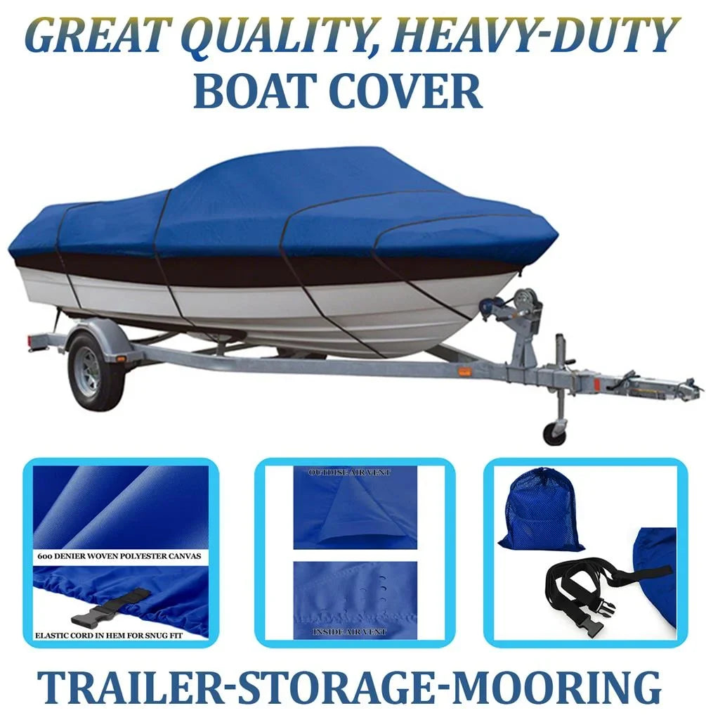 BLUE, GREAT QUALITY BOAT COVER Compatible for LOWE FISHING MACHINE 165 SC 2001-2011