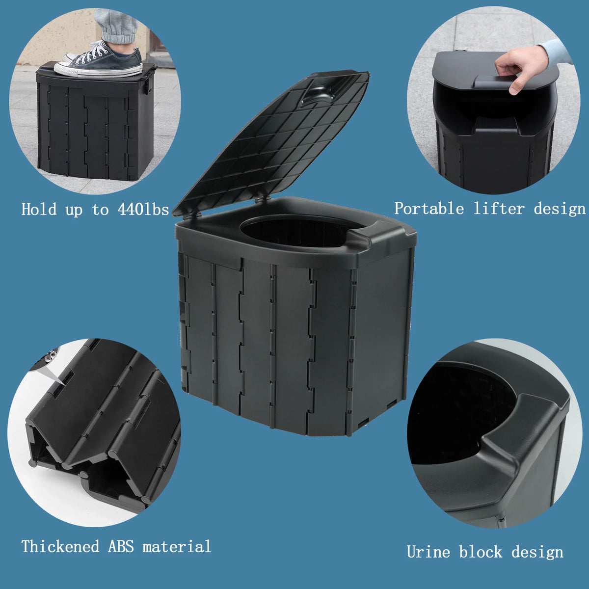 JELLAS Portable Toilet for Camping, Camping Toilet Collapsible Car Travel Toilet Portable Potty with Travel Bag and 10 Pcs Garbage Bag