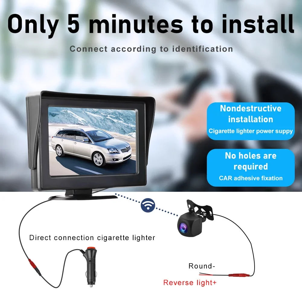 Wireless Backup Camera Kit with Stable Digital Signal, 4.3’’ Monitor& Rear View Camera InstalLatitudeion for Truck, Van, Camping Car, SUV Reverse automatic display