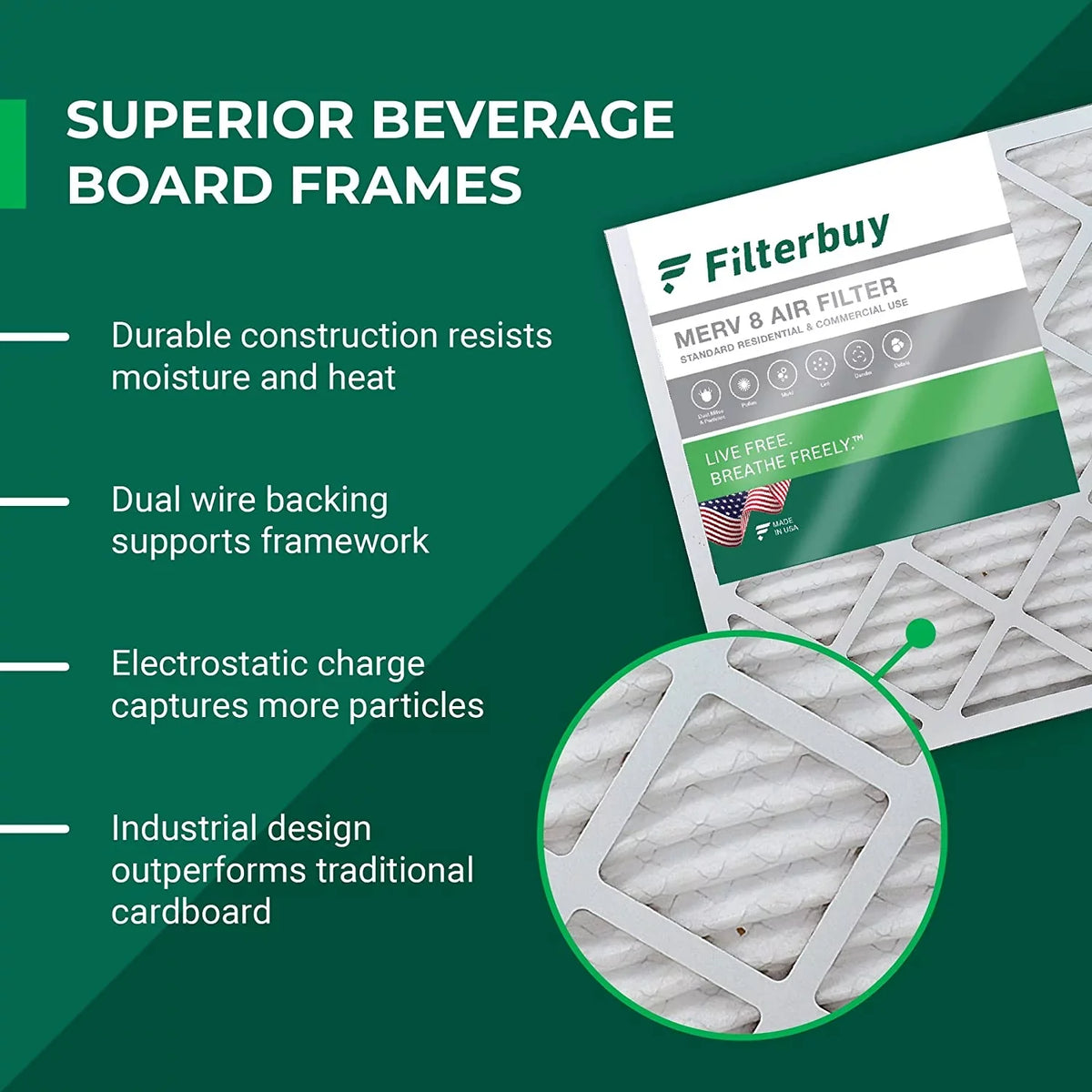 Filterbuy 16x21.5x1 MERV 8 Pleated HVAC AC Furnace Air Filters (6-Pack)