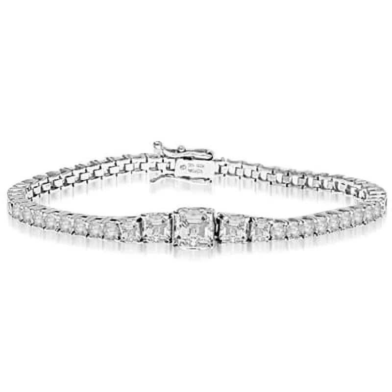 Prong Set Designer Bracelet with SimuLatitudeed Asscher Cut Diamonds by Diamond Essence set in 14K Solid White Gold