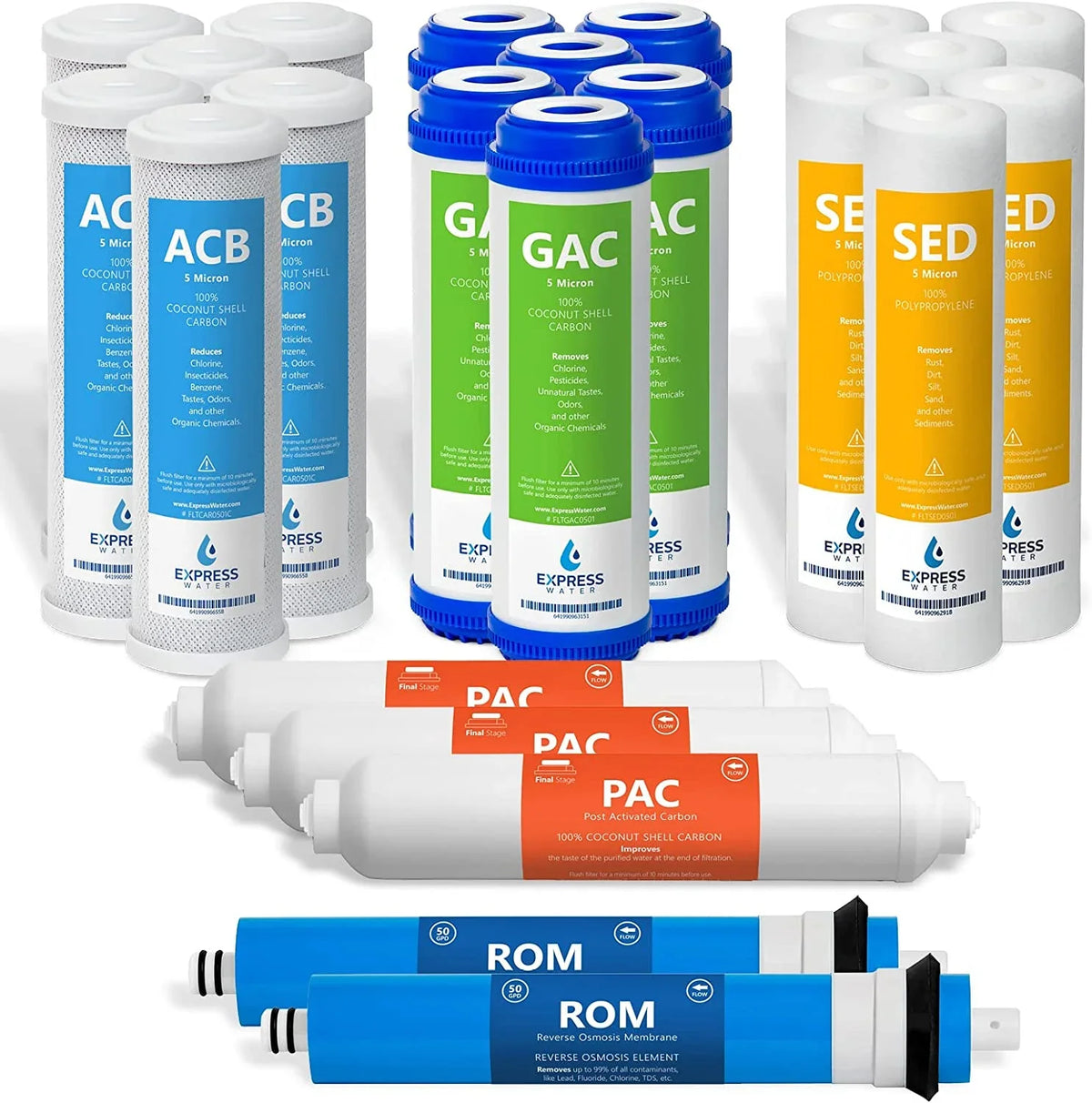 Express Water \u2013 3 Year Reverse Osmosis System Replacement Filter Set \u2013 23 Filters with 50 GPD RO Membrane  Carbon GAC  ACB  PAC Filters  Sediment SED Filters \u2013 10 inch Size
